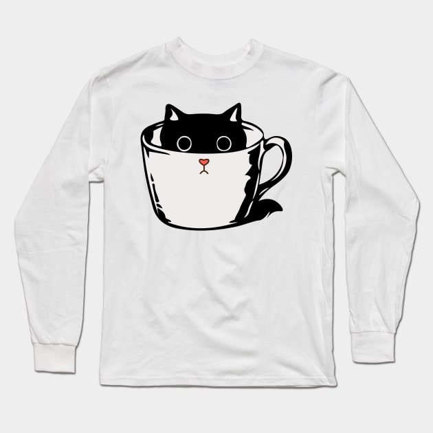 Black kitten with red nose hiding in a cup Long Sleeve T-Shirt by Cute-Design